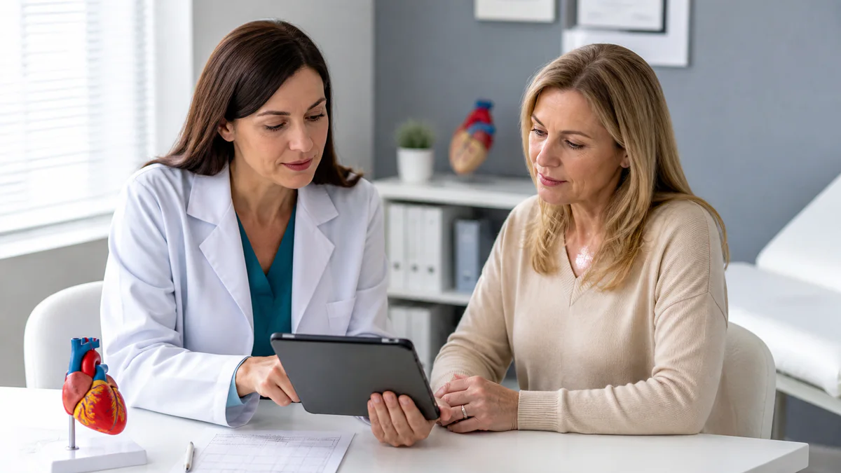 Healthcare professional discussing heart health with an adult patient